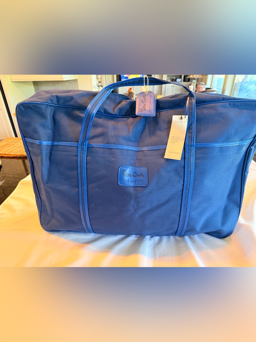 Vintage 1970s RARE NWT Pierre Cardin Extra Large Blue Nylon Luggage Suitcase Bag